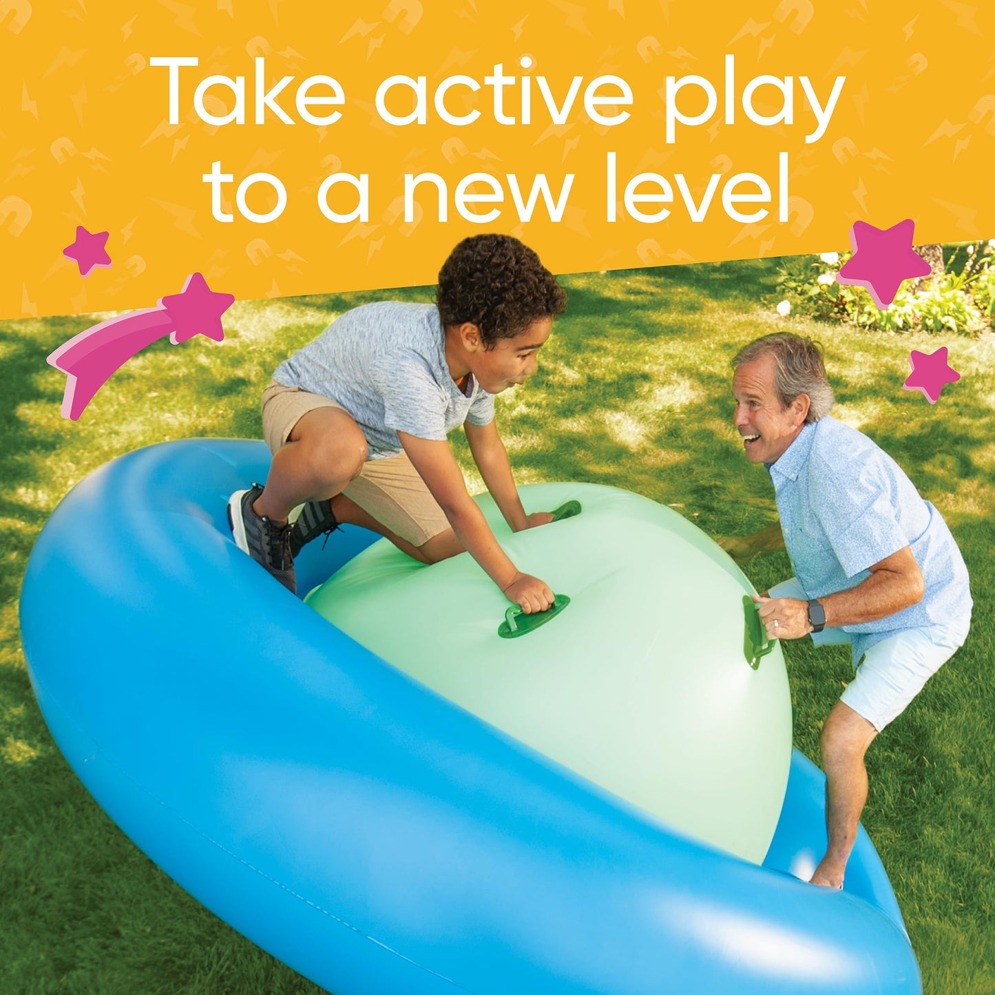 Hearthsong 8-Foot Inflatable Dome Rocker with 6 Handles - Children's Fun Play Equipment Blow Up Giant Bouncer Backyard Toy for Outdoor Game Activities