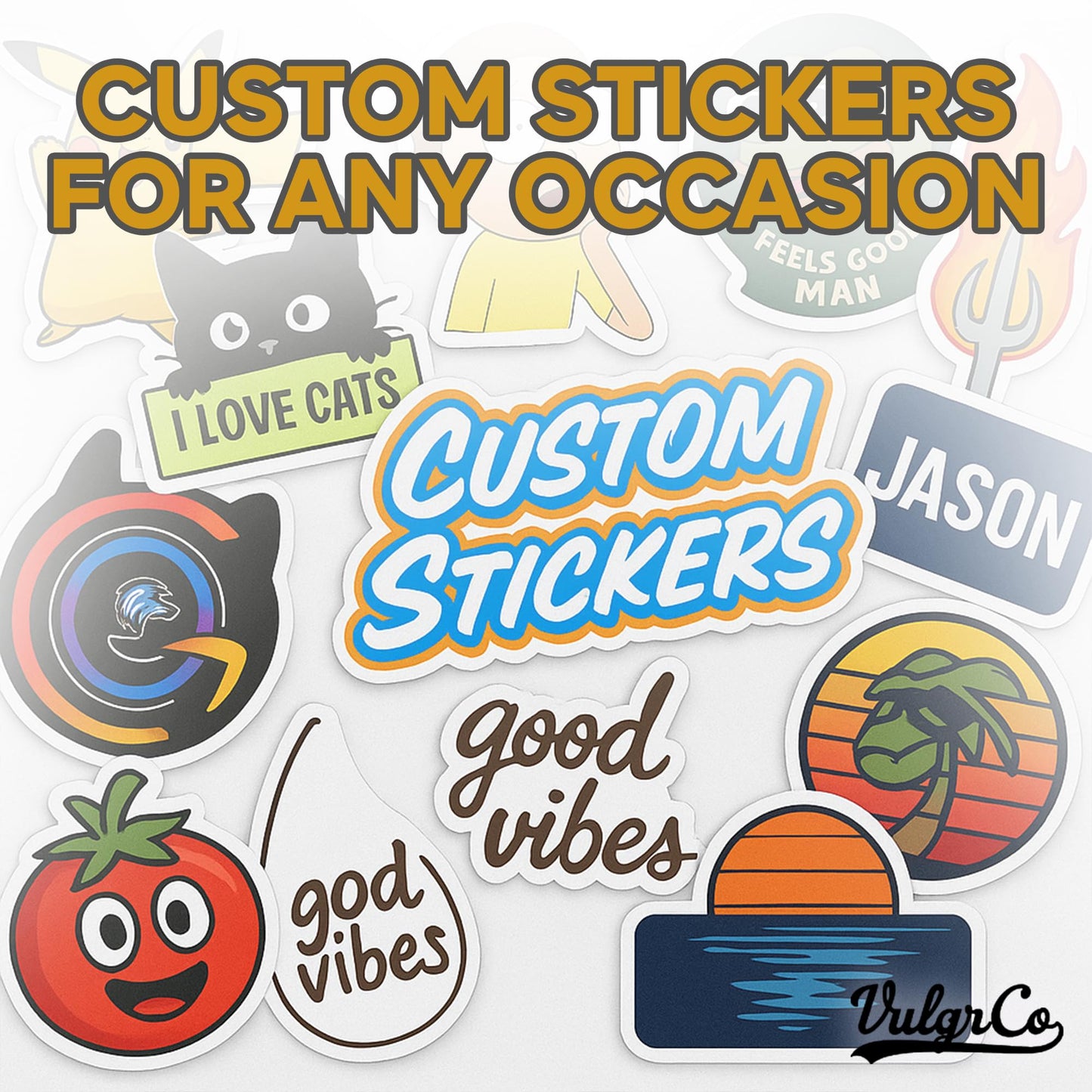 VulgrCo Personalized Custom Individually Die Cut Stickers Decals for Fun, Business, Weddings, Birthdays, Gifts Waterproof (Glitter Stickers)