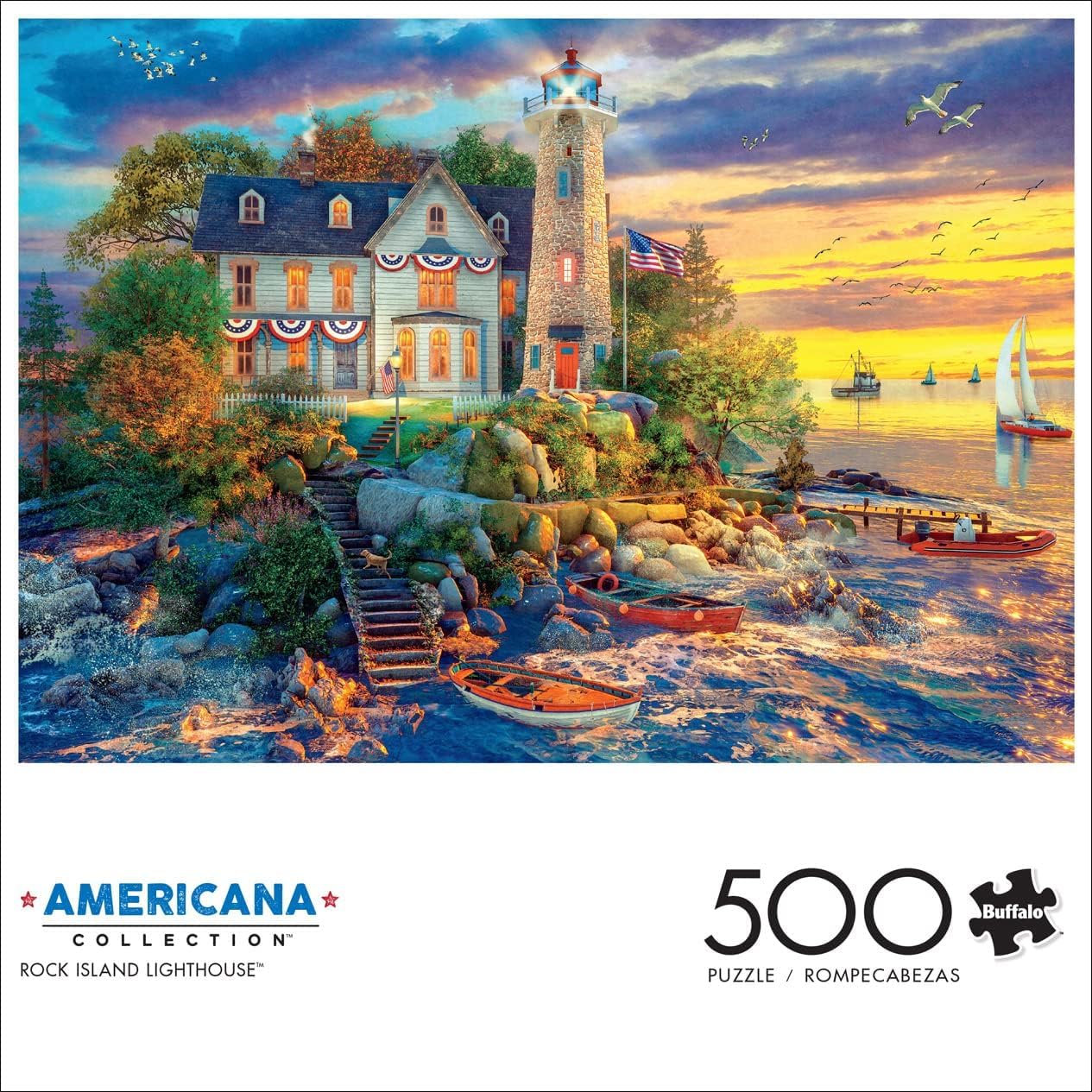 Buffalo Games - Dominic Davison - Rock Island Lighthouse - 500 Piece Jigsaw Puzzle for Adults -Challenging Puzzle Perfect for Game Nights - Finished