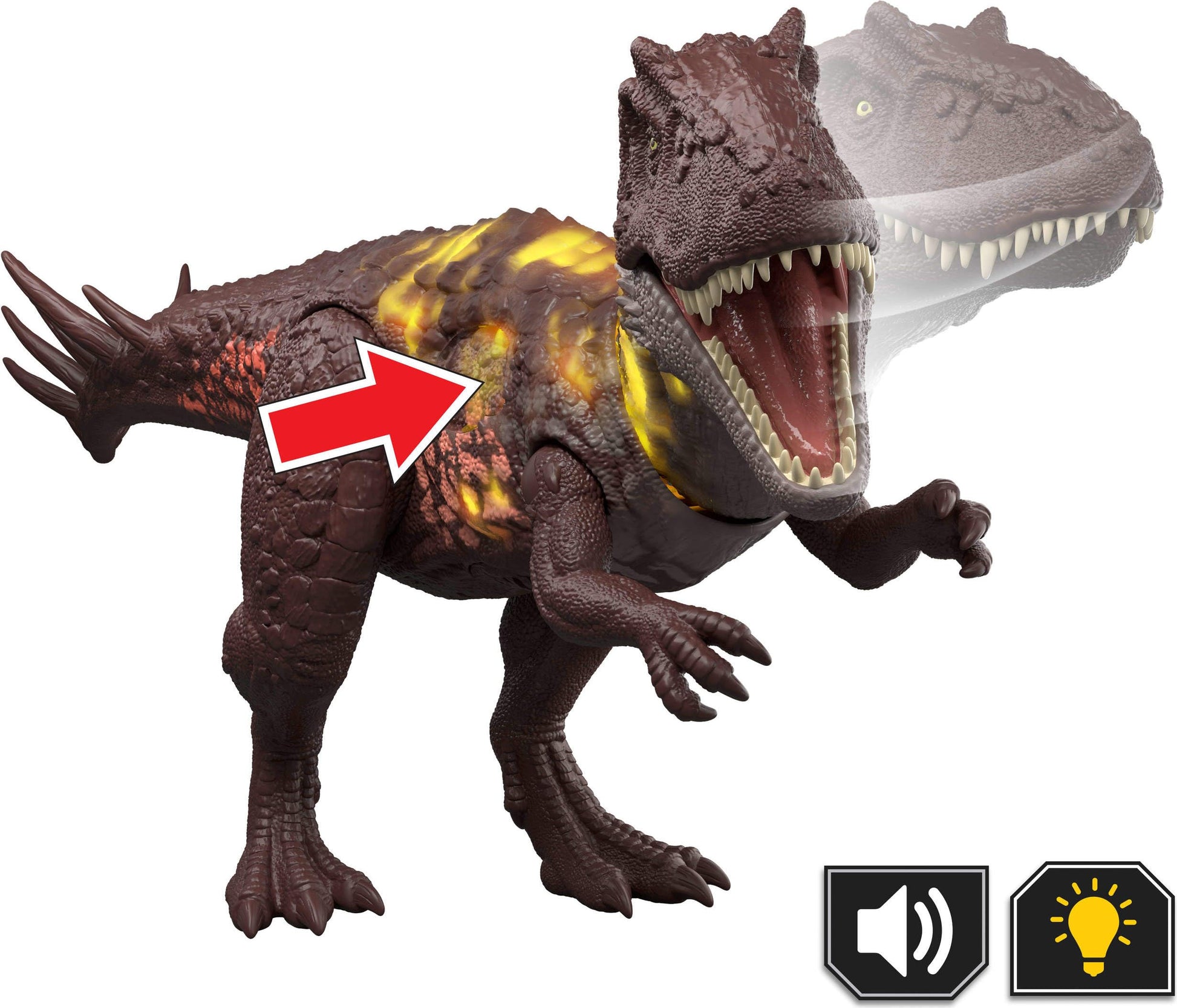 Mattel Jurassic World Wild Roar Metriacanthosaurus Dinosaur Action Figure Toy, Sounds & Attack & Lights, Scan Code for Digital Play