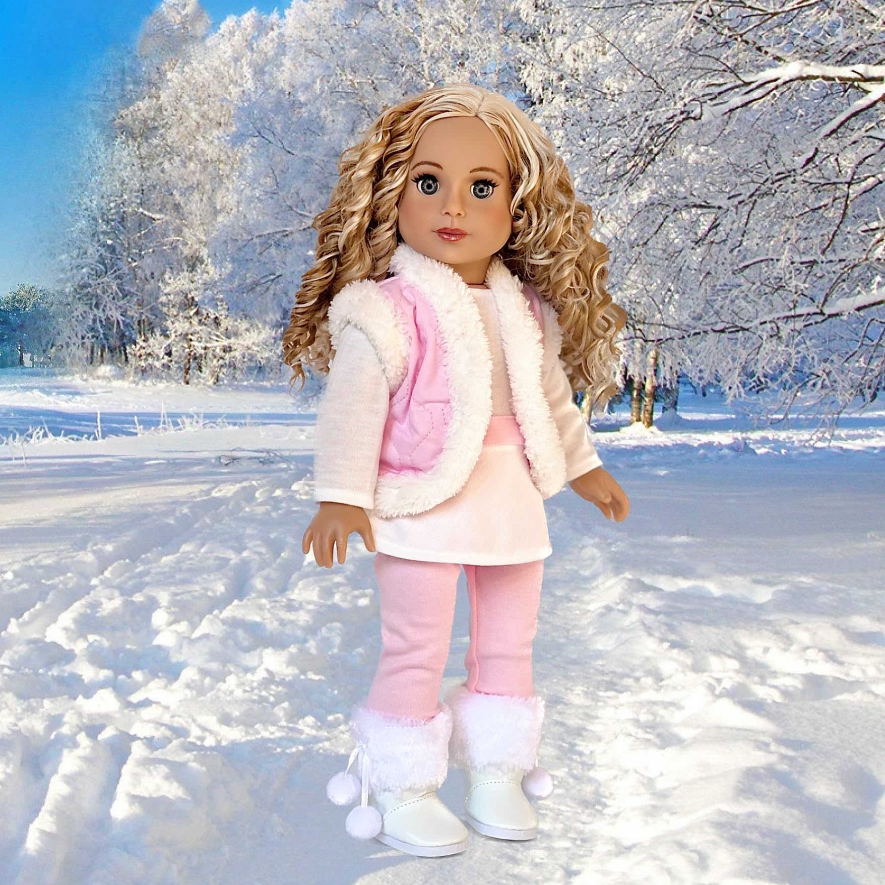 Snowflake - 4 Piece 18 inch Doll Outfit - Leggings, Tunic, Vest and Boots - (Doll Not Included)