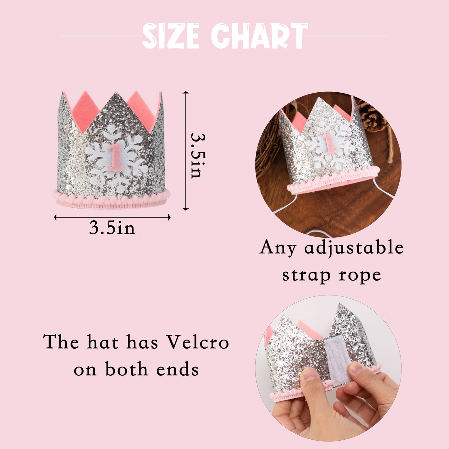 MUWEOL Snowflake 1st Birthday Crown - Winter Onederland 1st Birthday Party Decorations For Baby Girls?Silver And Pink Crown