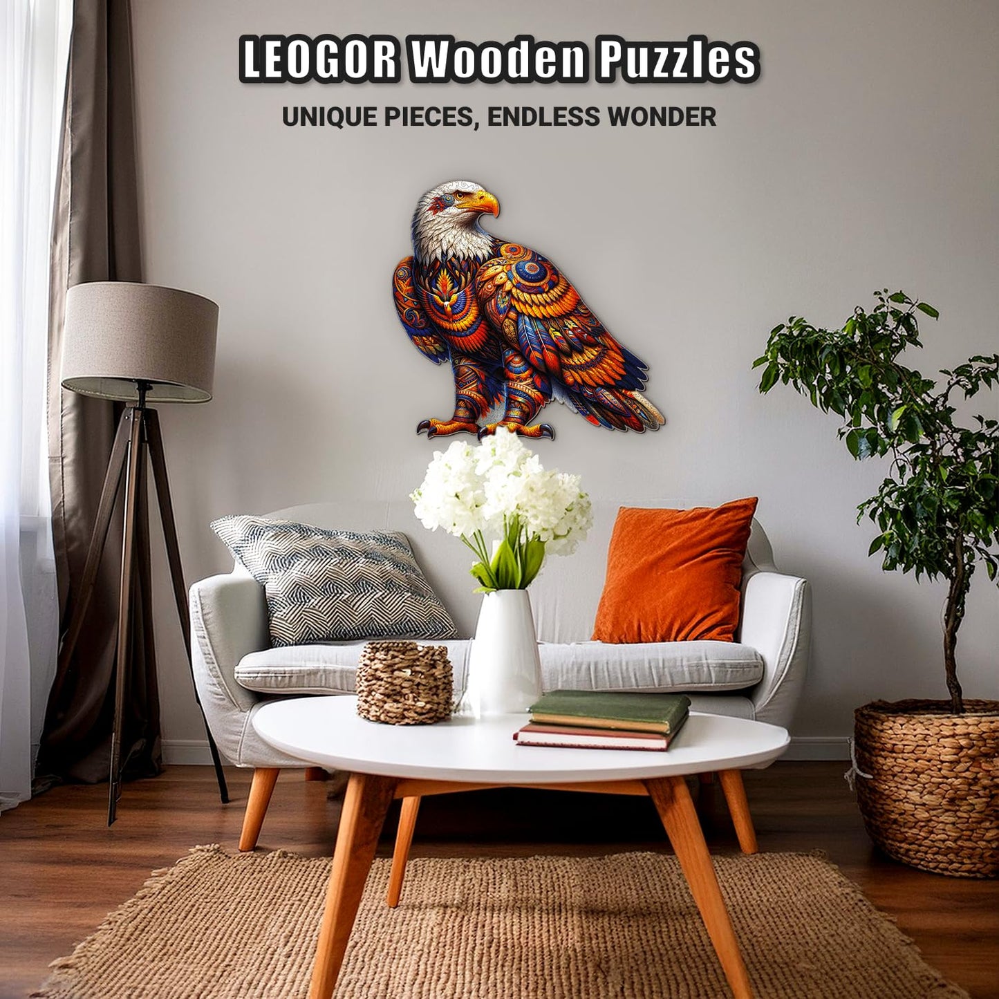 LEOGOR Wooden Jigsaw Puzzles for Adults 500 Pieces (20.7 x 20 in), Bald Eagle Puzzle, Extra-Thick 5mm Wood, Large Wooden Bird Puzzles with Whimsical
