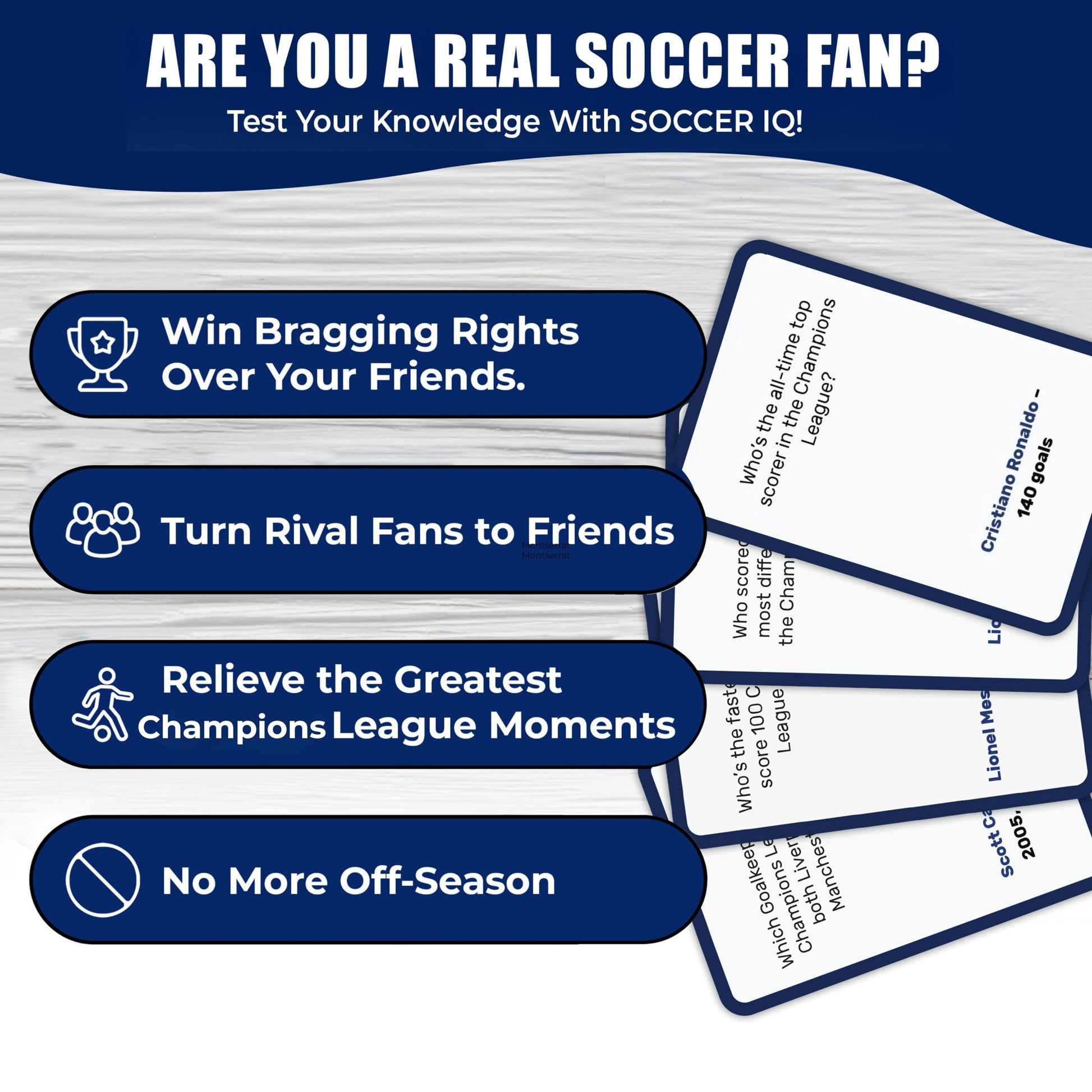 SOCCER IQ Soccer Trivia Card Game Champions League Version - 150 Soccer Trivia Questions, Best Soccer Gifts for Boys | Soccer Games for Kids