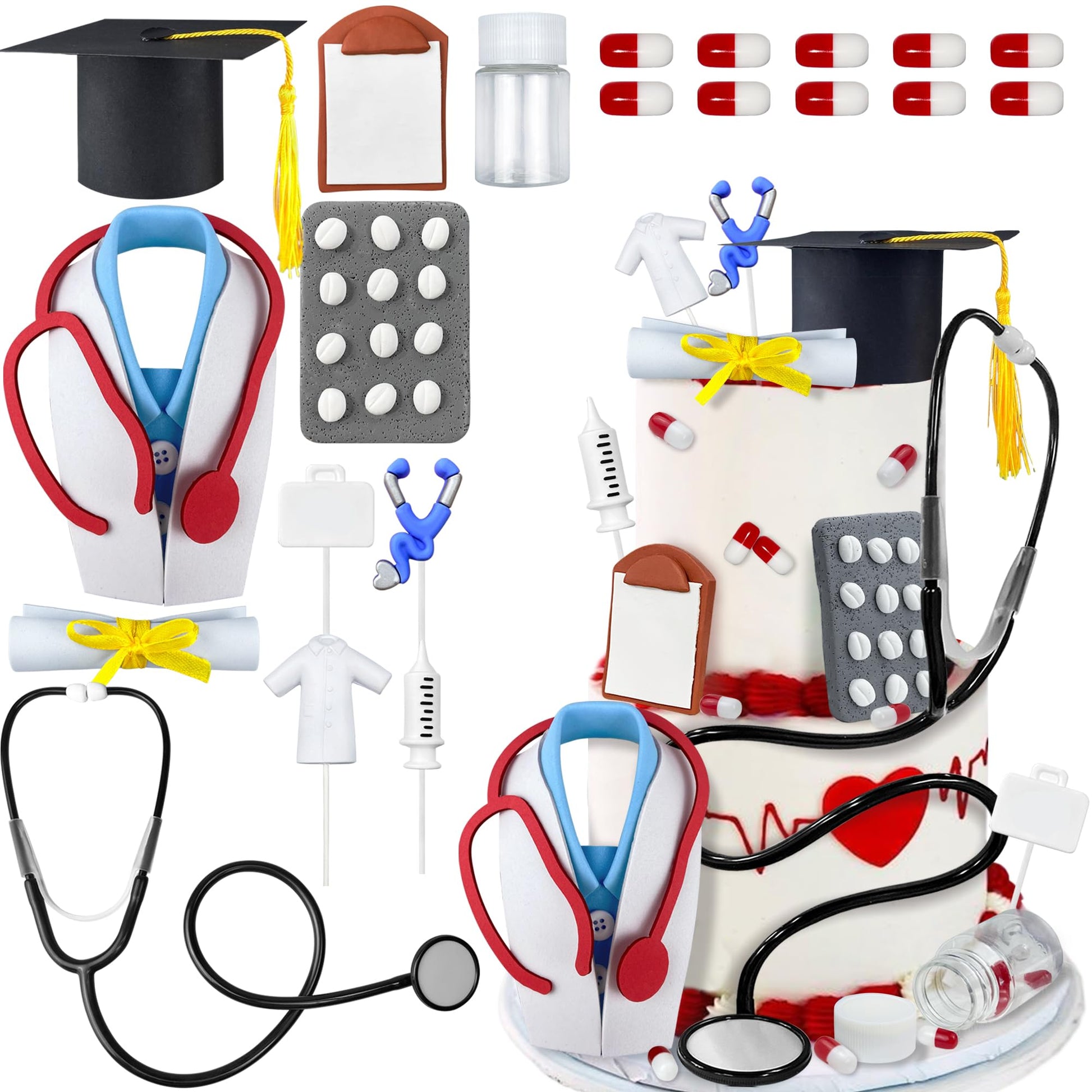 21 PCS Nurse Doctor Graduation Cake Topper Decorations for Nursing Doctor Graduation Party Supplies