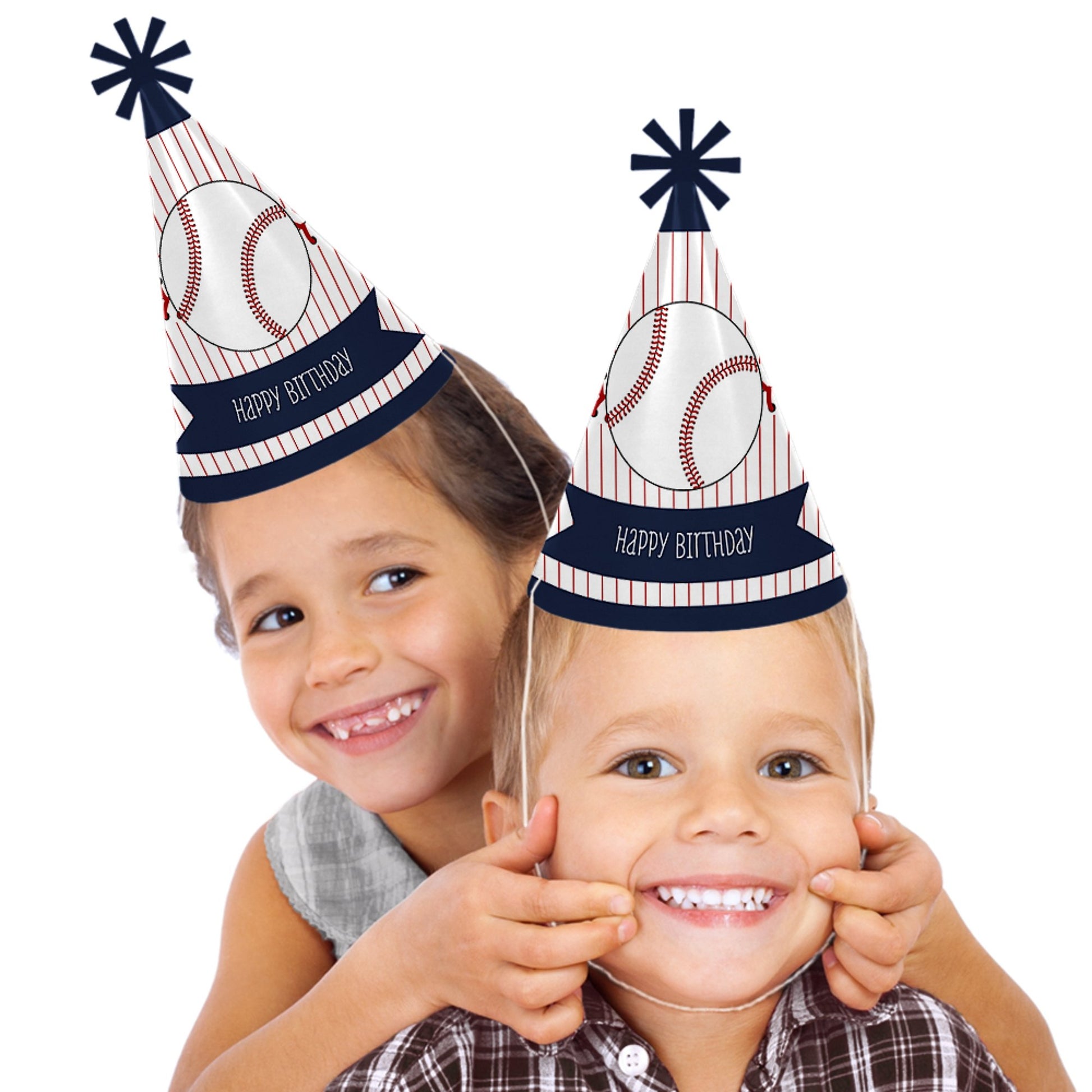 Big Dot of Happiness Batter Up - Baseball Cone Happy Birthday Party Hats for Kids and Adults Set 8 (Standard Size)