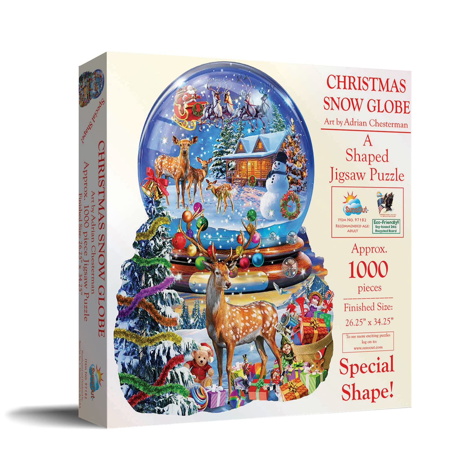 SUNSOUT INC - Christmas Snow Globe - 1000 pc Special Shape Jigsaw Puzzle by Artist: Adrian Chesterman - Finished Size 26.25" x 34.25" Christmas - MPN#
