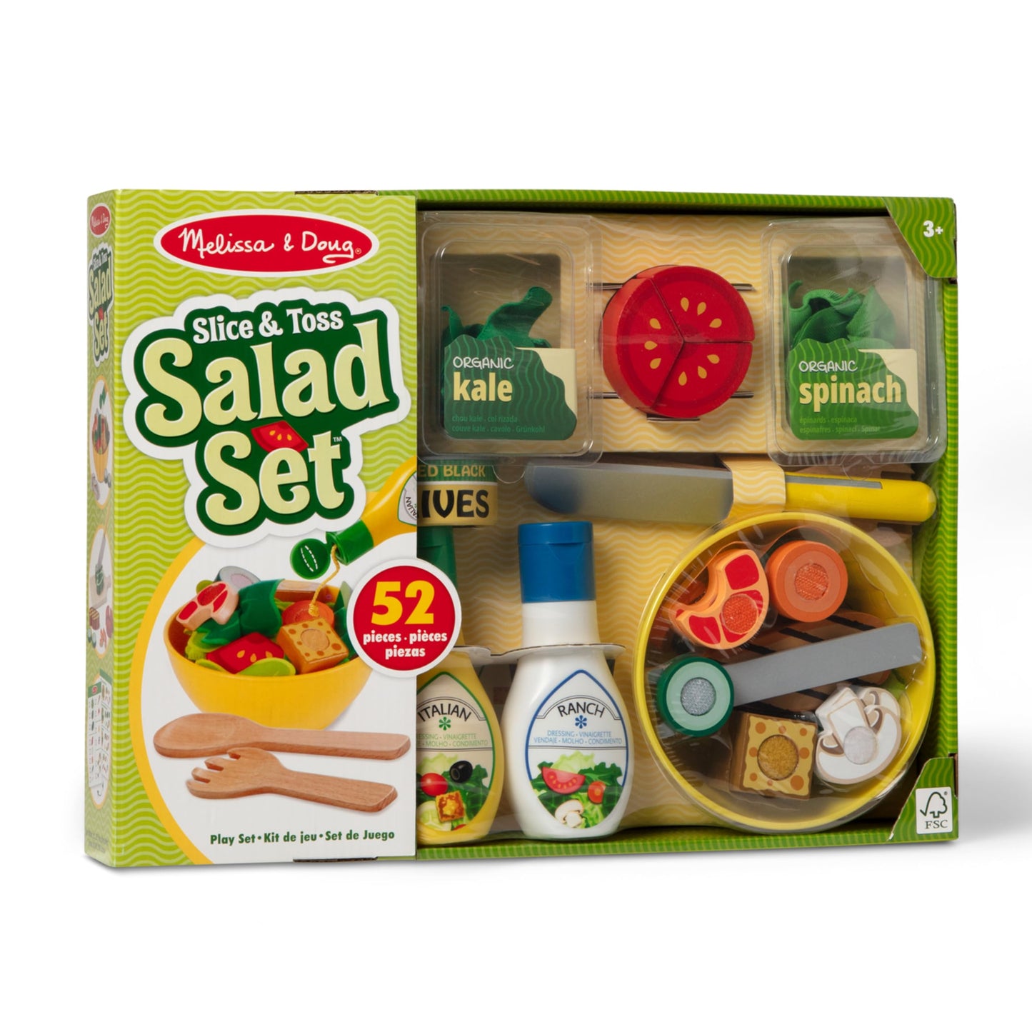 Melissa & Doug Slice and Toss Salad 52-Piece Toy Food Set & Montessori-Inspired Play Kitchen Accessories, Preschool Learning Toys for Girls & Boys 3+