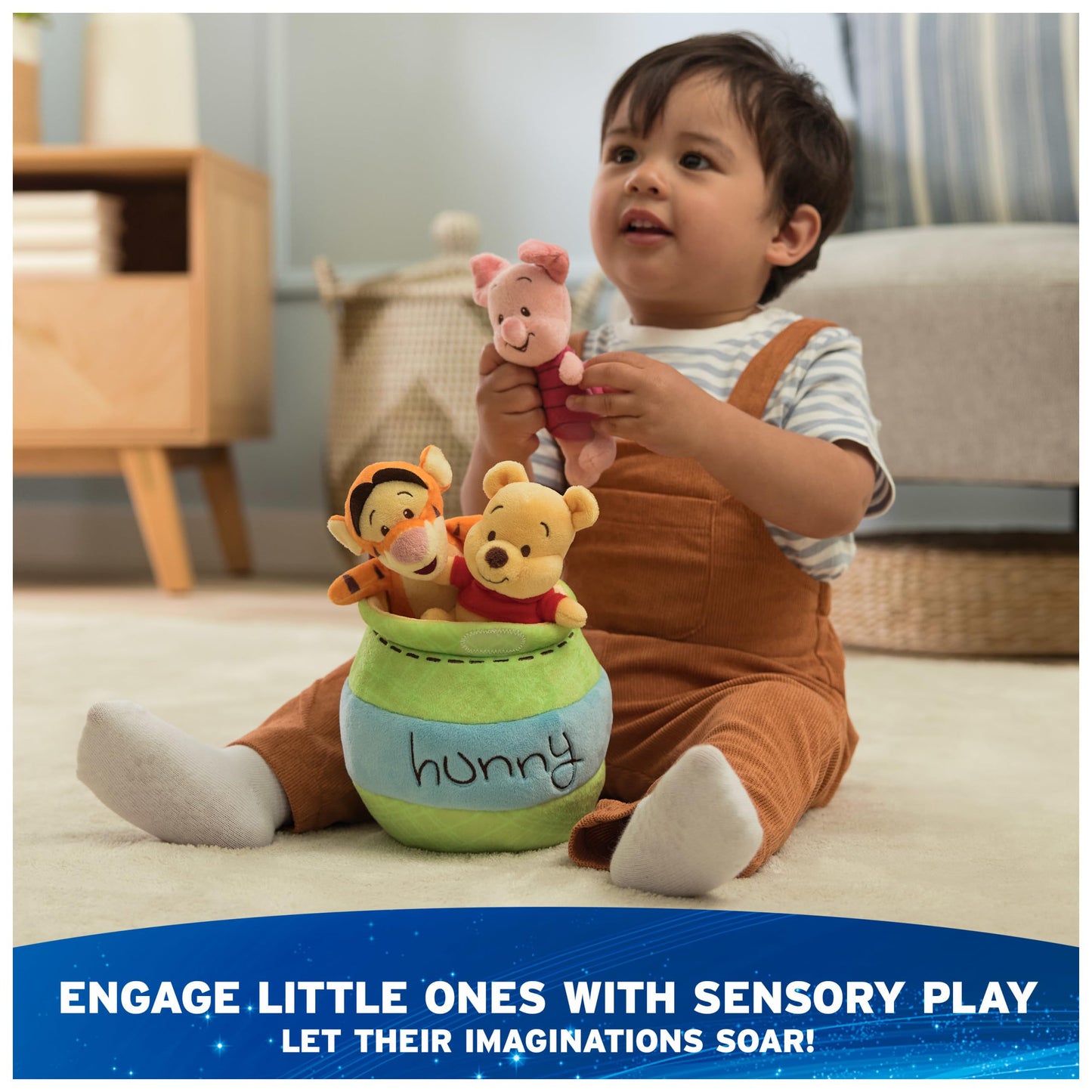 GUND Disney Winnie the Pooh 4-Piece Sensory Plush Toy Playset for Babies
