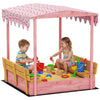 Qaba Wooden Sandbox with Cover Bench Seats Canopy for Kids Ages 3-6 Pink