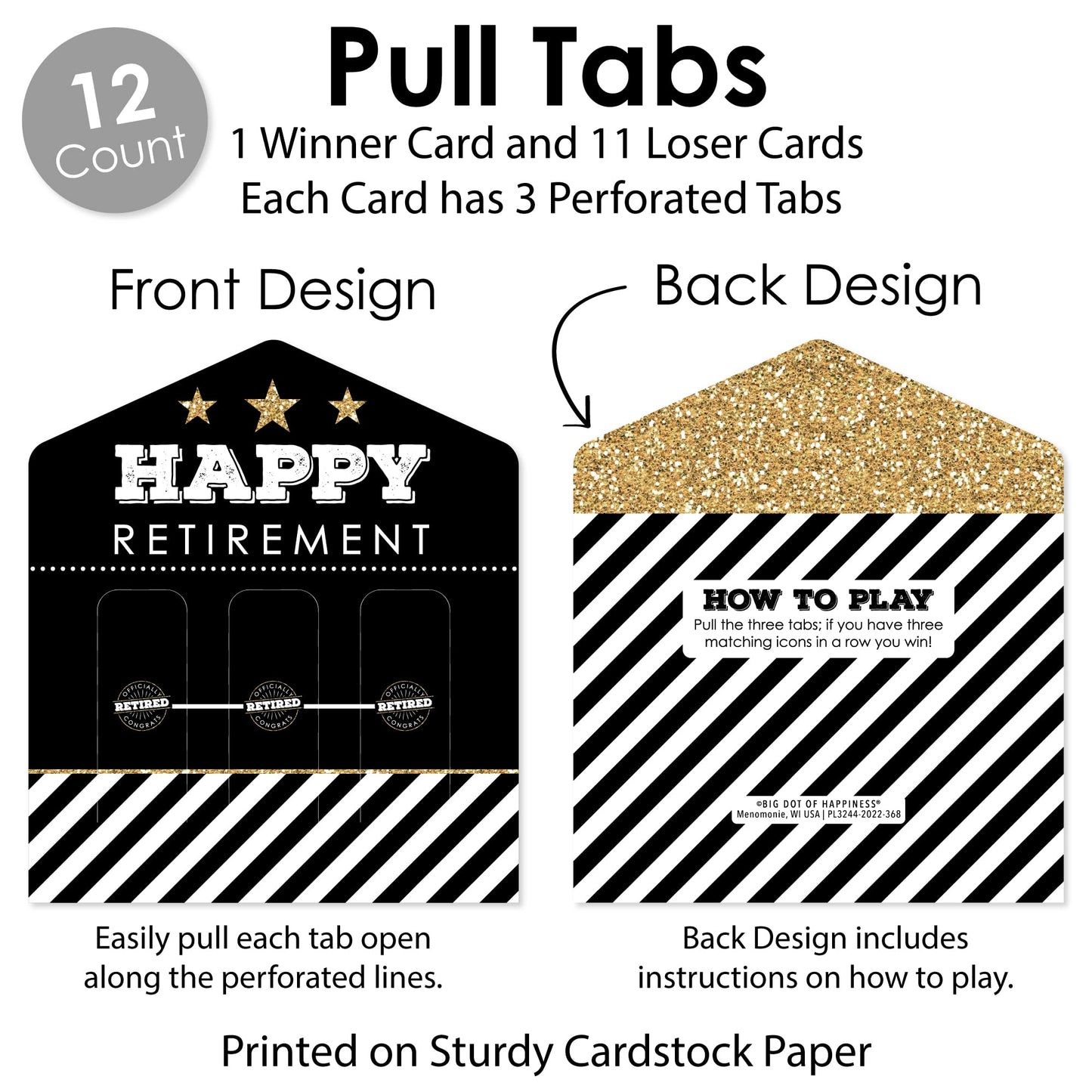 Big Dot of Happiness Happy Retirement - Retirement Party Game Pickle Cards - Pull Tabs 3-in-a-Row - Set of 12