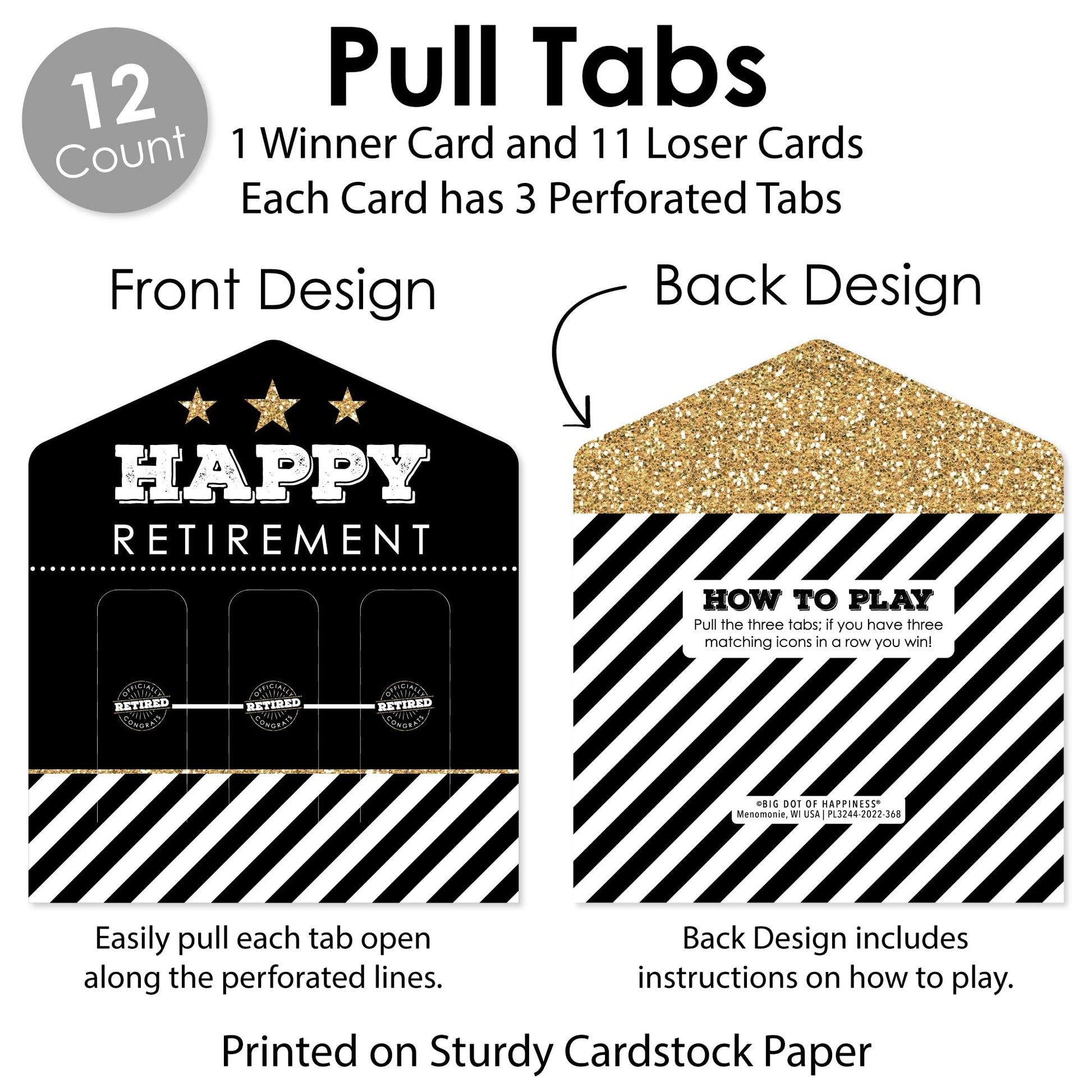 Big Dot of Happiness Happy Retirement - Retirement Party Game Pickle Cards - Pull Tabs 3-in-a-Row - Set of 12
