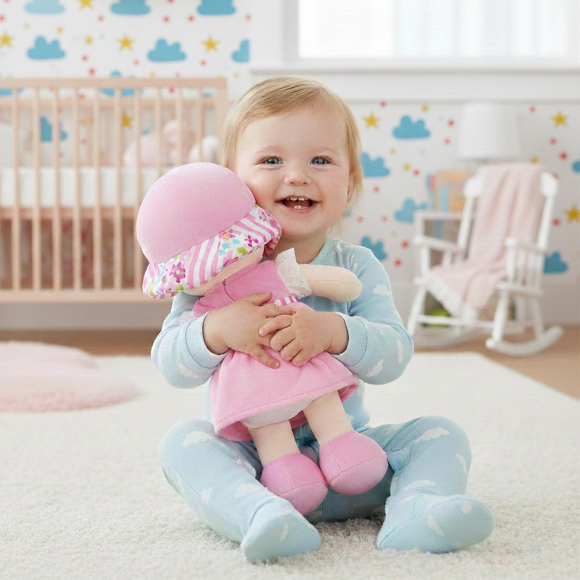 June Garden 12" Soft Dolly Emilia - Stuffed Soft Baby Doll Gift for 1 2 3 Year Old Girls - Pink Dress