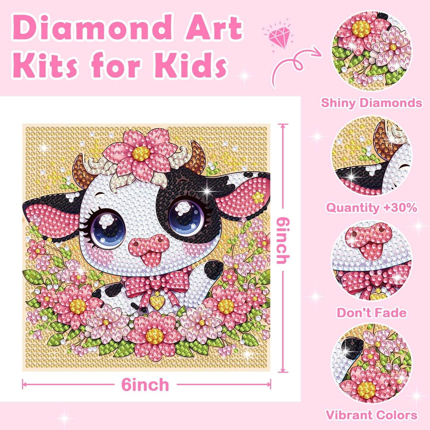 NANZHOO Diamond Art Kits for Kids, 6 Pack 5D Cartoon Diamond Painting Kits for Adults Beginner, Cute Animals DIY Big Gem Art Arts and Crafts for Kid