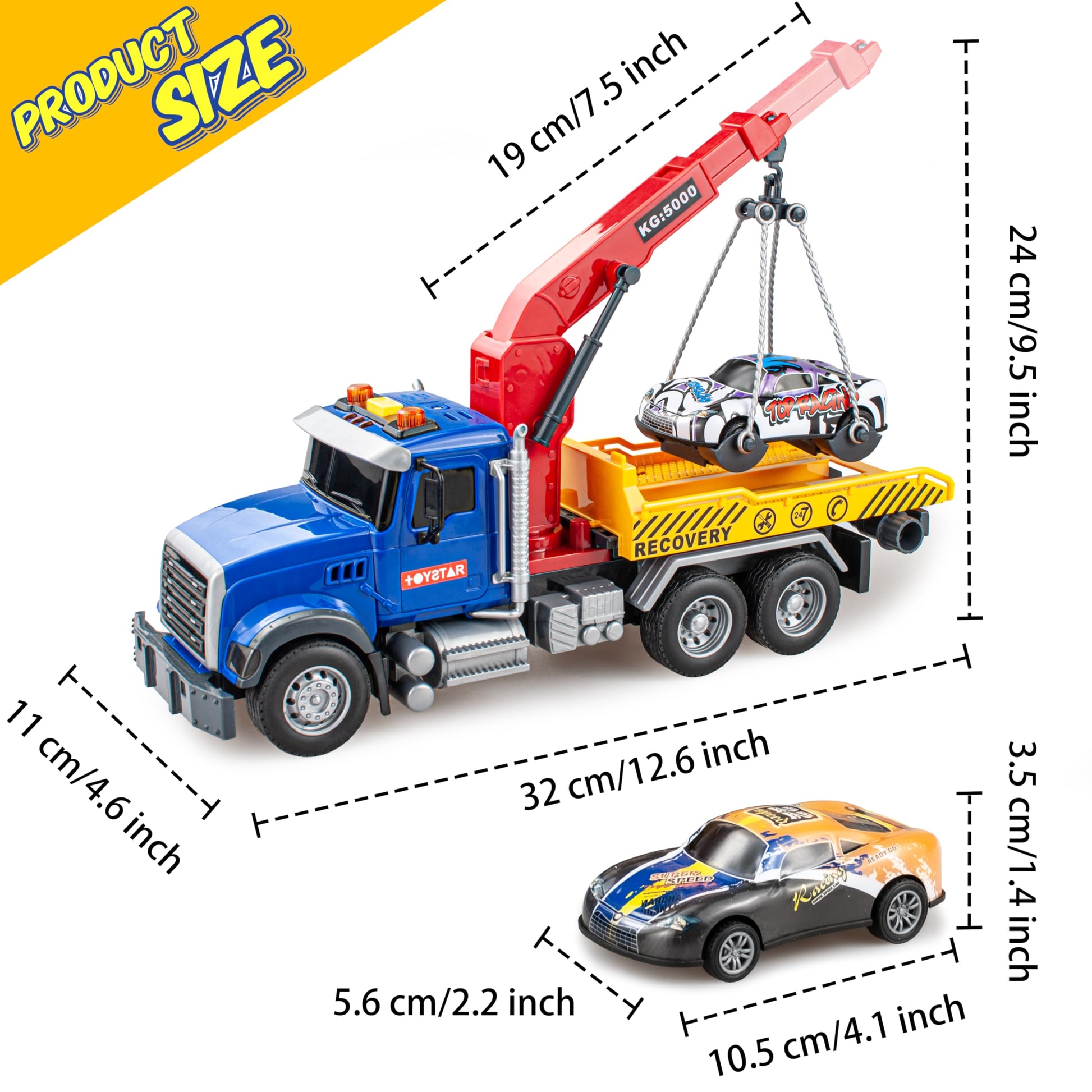 I DIY Big Tow Truck Toy Set With 4pcs Pull-Back Race Car, Friction Powered Transport Truck, Light & Sounds - Construction Toy for Boys Age 3-8