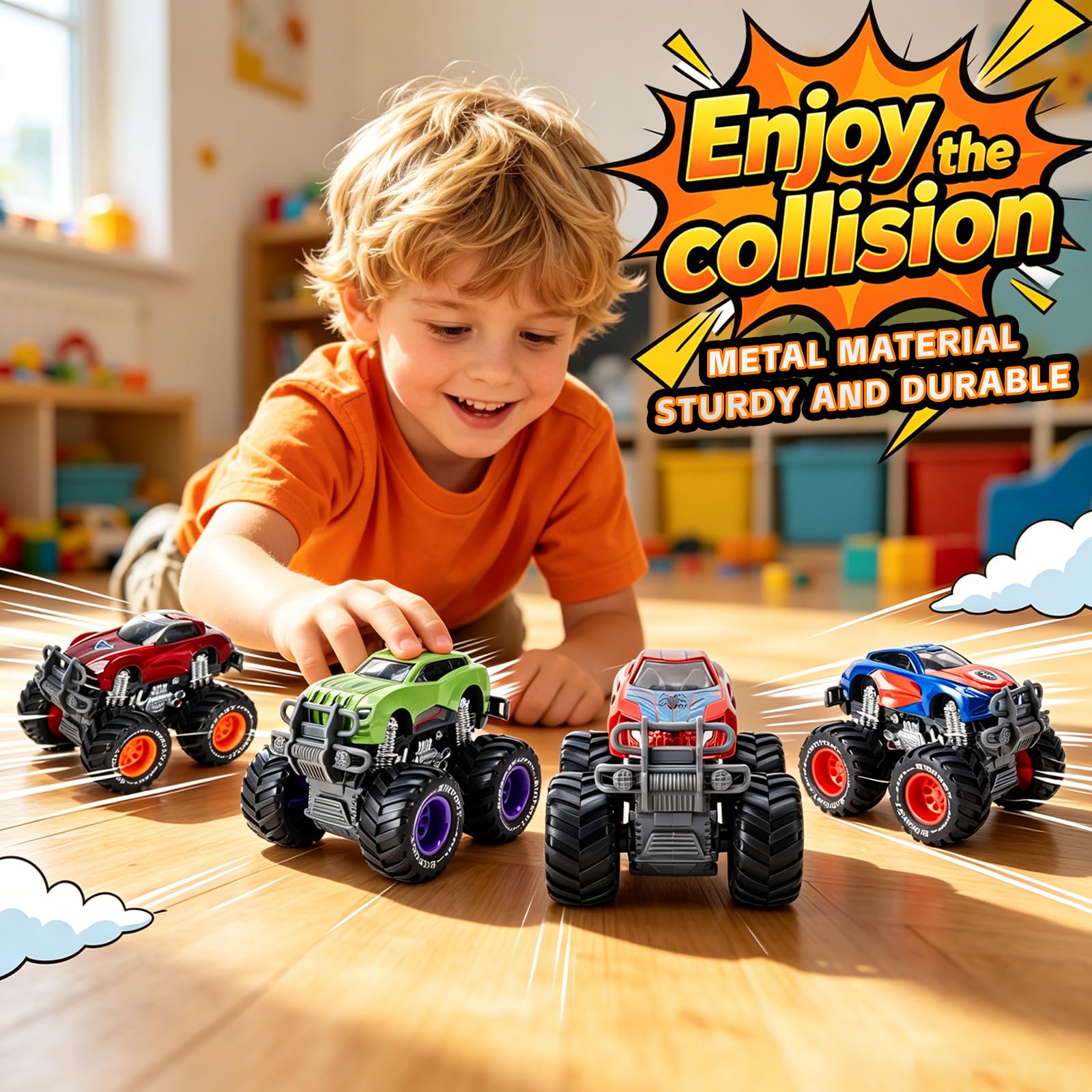 Iridety Movie Superhero 1:64 Scale Monster Trucks Toy Trucks,Metal Body,Giant Wheels, Favorite Characters and Cool Designs, Age 3, 4-8 and Above?Hulk?