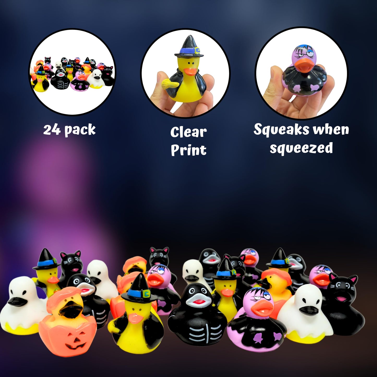 4E's Novelty Halloween Rubber Ducks Bulk - 24 Pack, 6 Variety Themes, 2.5" for Halloween Party Favors for Kids, Goodie Bag Fillers, Jeep Ducking