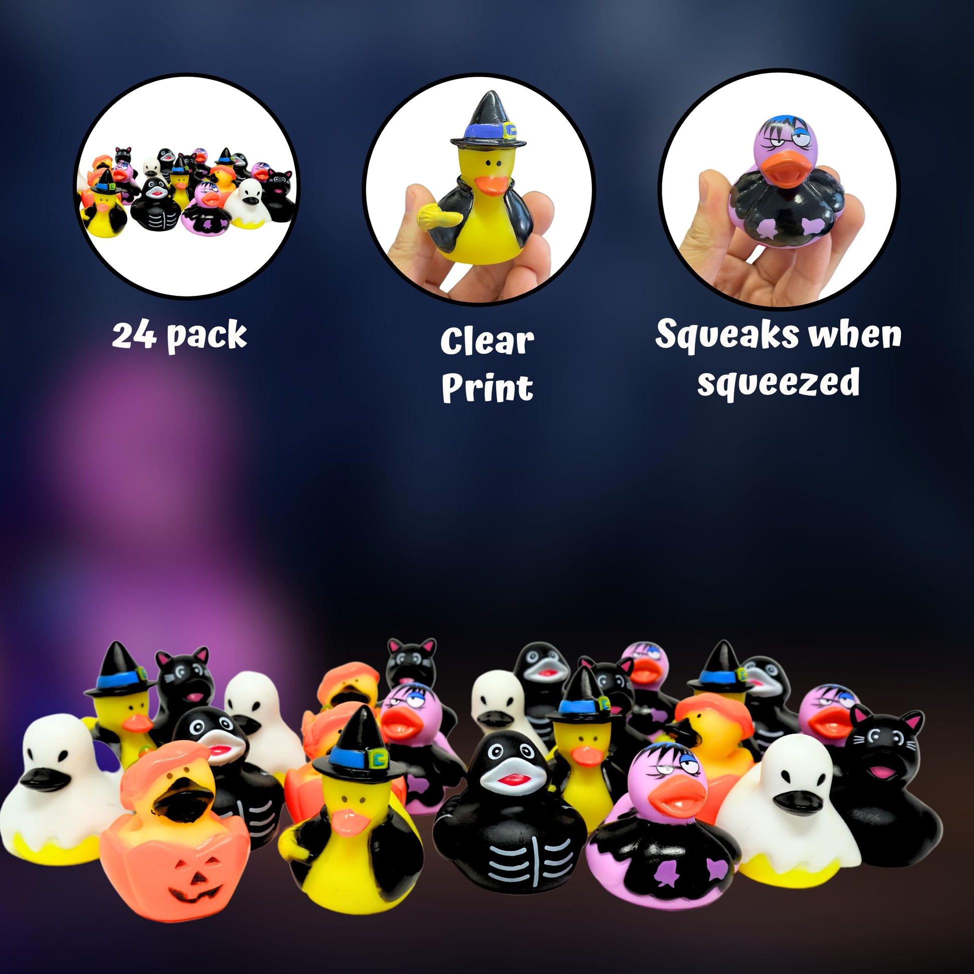 4E's Novelty Halloween Rubber Ducks Bulk - 24 Pack, 6 Variety Themes, 2.5" for Halloween Party Favors for Kids, Goodie Bag Fillers, Jeep Ducking
