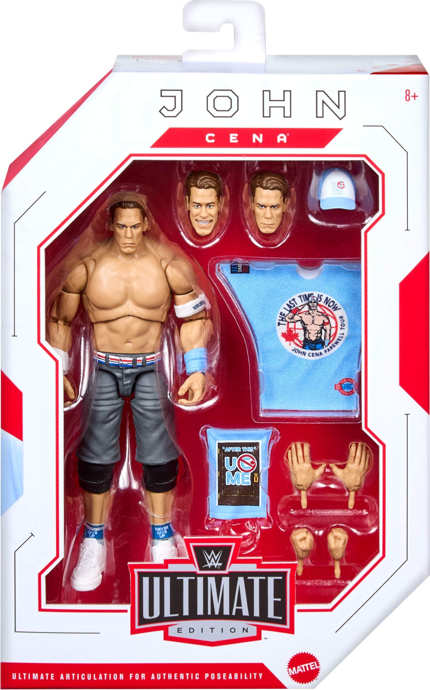 Mattel WWE Ultimate Edition Action Figure & Accessories Set, John Cena 6-inch Collectible with Swappable Heads & Hands, 30 Articulation Points
