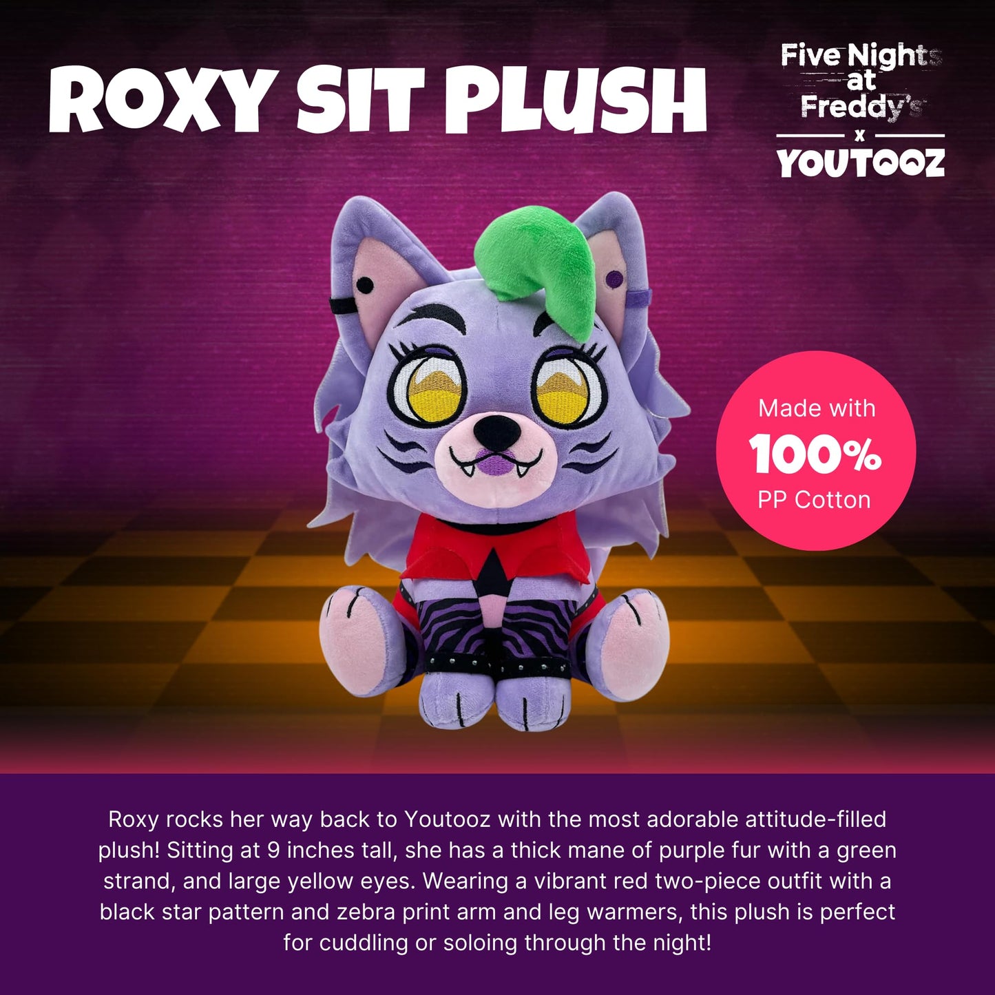 Youtooz FNAF Roxy Sitting 9" Inch Plush, Collectible Roxy Sitting from Five Nights at Freddy's FNAF Plush Collection