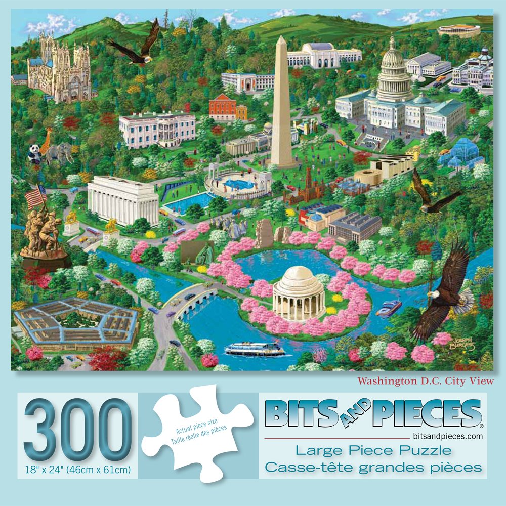 Bits and Pieces - Washington D.C. City View Jigsaw Puzzle for Adults - U.S. Capitol Scene Puzzle by Artist Joseph Burgess - Unique Random-Cut Pieces