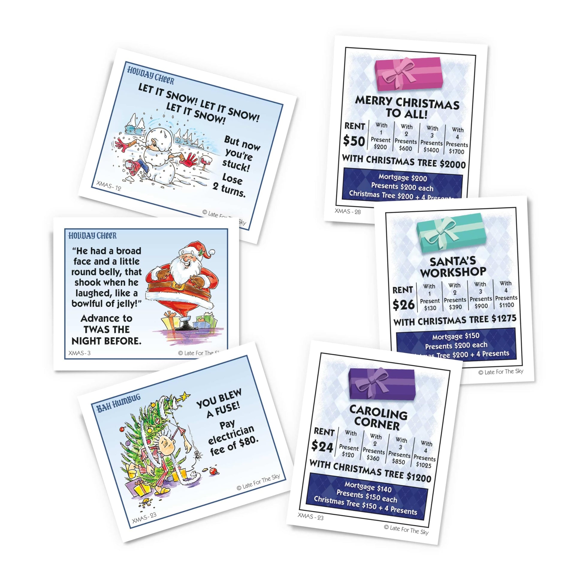 Late for the Sky Christmas-Opoly Board Game - Family Holiday Party Game for 2-6 Players, Ages 8+, Festive Collect-and-Trade Play, Classic or 60-Minute