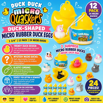 Duck Duck Micro Quackers Duck-Shaped Surprise Eggs - 12 Pack with 24 Mystery Micro Ducks - Bulk Toy Assortment for Jeep Ducking, Party Favors,