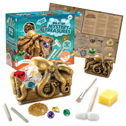 MindWare Dig It Up Discoveries Pirate Mystery Treasure Chest: Giant Discovery Project for Kids - Dig Up 13 Treasures - Includes a Bonus Dig, 2 Chisels