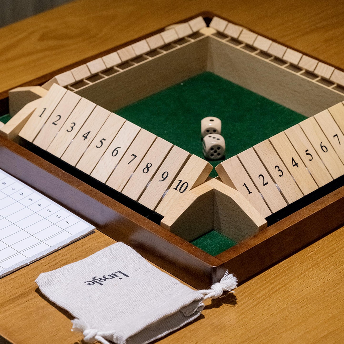 Lingle 11.8 Inch Shut The Box Dice Game, 2-4 Player Wooden Board Table Math Games, Classic Shut The Box Board Game
