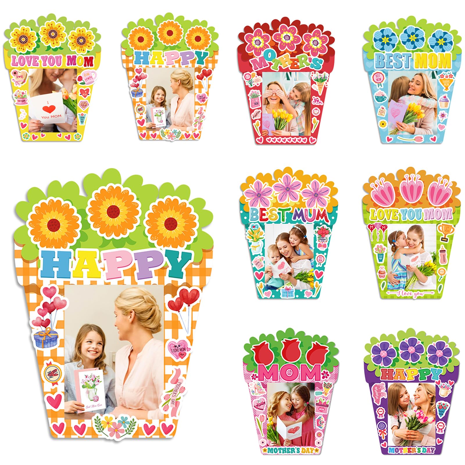 Hayux Mother's Day DIY Craft Kits for Kids 24 Packs DIY Love You Mom Flower Photo Frames Set with Stickers Paper Picture Frames Funny Mother's Day