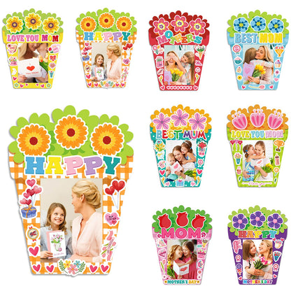 Hayux Mother's Day DIY Craft Kits for Kids 24 Packs DIY Love You Mom Flower Photo Frames Set with Stickers Paper Picture Frames Funny Mother's Day