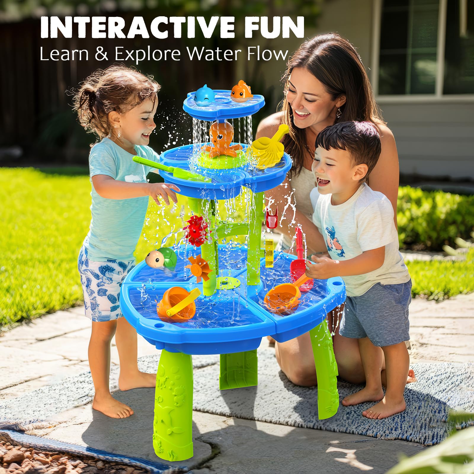 CozyBomB™ Water Table for Toddlers 3-5 | Outdoor Toys Water Play Table, Magnetic Fishing Toy Game, Summer Splash Pond Showers Sand Activity, Sensory