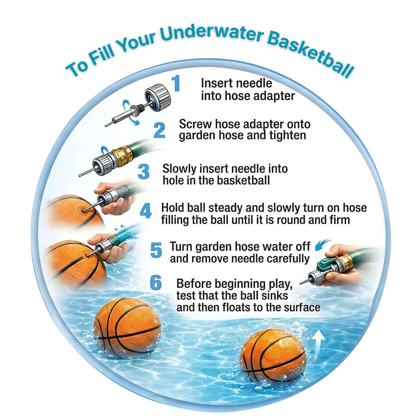 Underwater Pool Basketball 9 Inch Water-Filled Ball for Pool Games, Kids