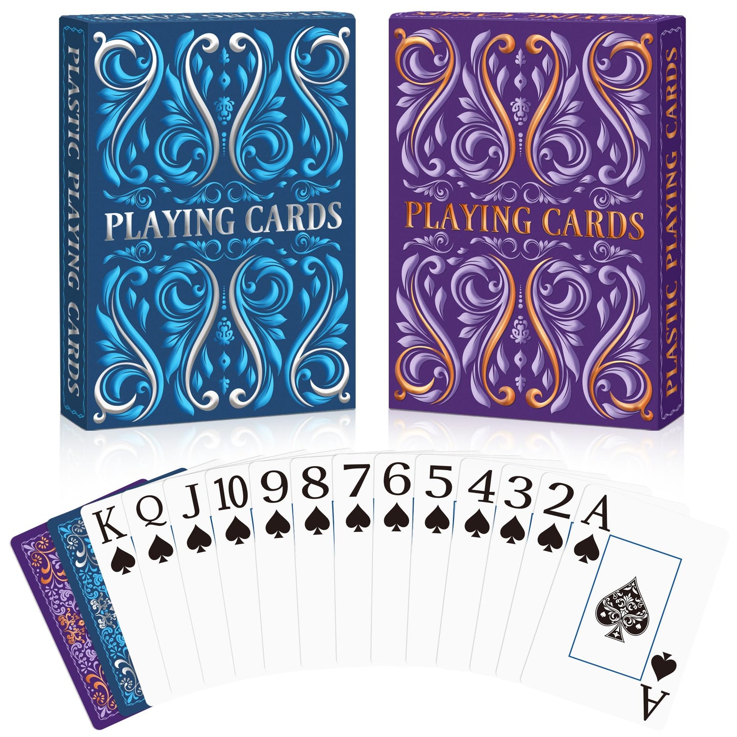 Playing Cards, Plastic Playing Cards Waterproof, Deck of Cards 2 Pack, Large Print Playing Card for Seniors Adults, Premium Poker Cards Set for Beach