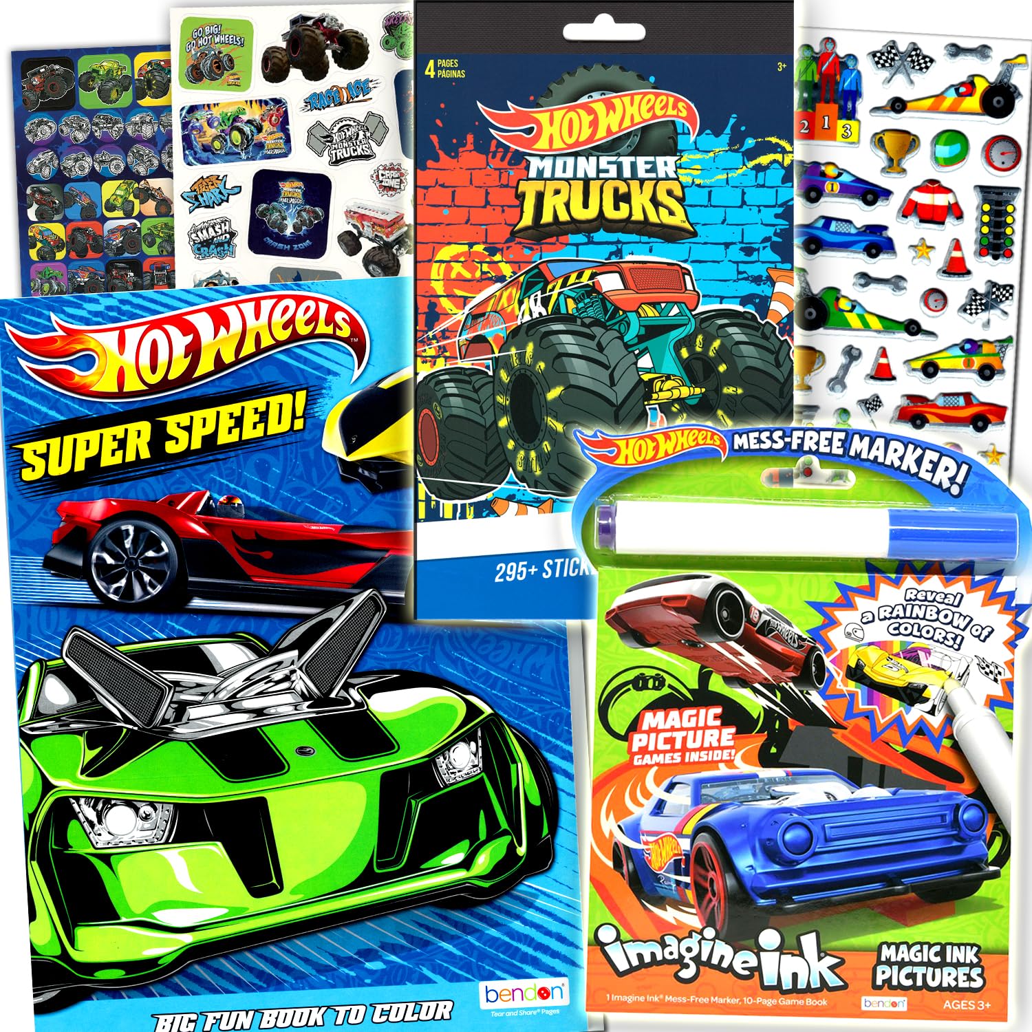Hot Wheels Coloring Book Set for Kids Bundle with Hot Wheels Car Activity Books, Sticker Pads, Hot Wheels Hot Rod Imagine Ink Coloring and More