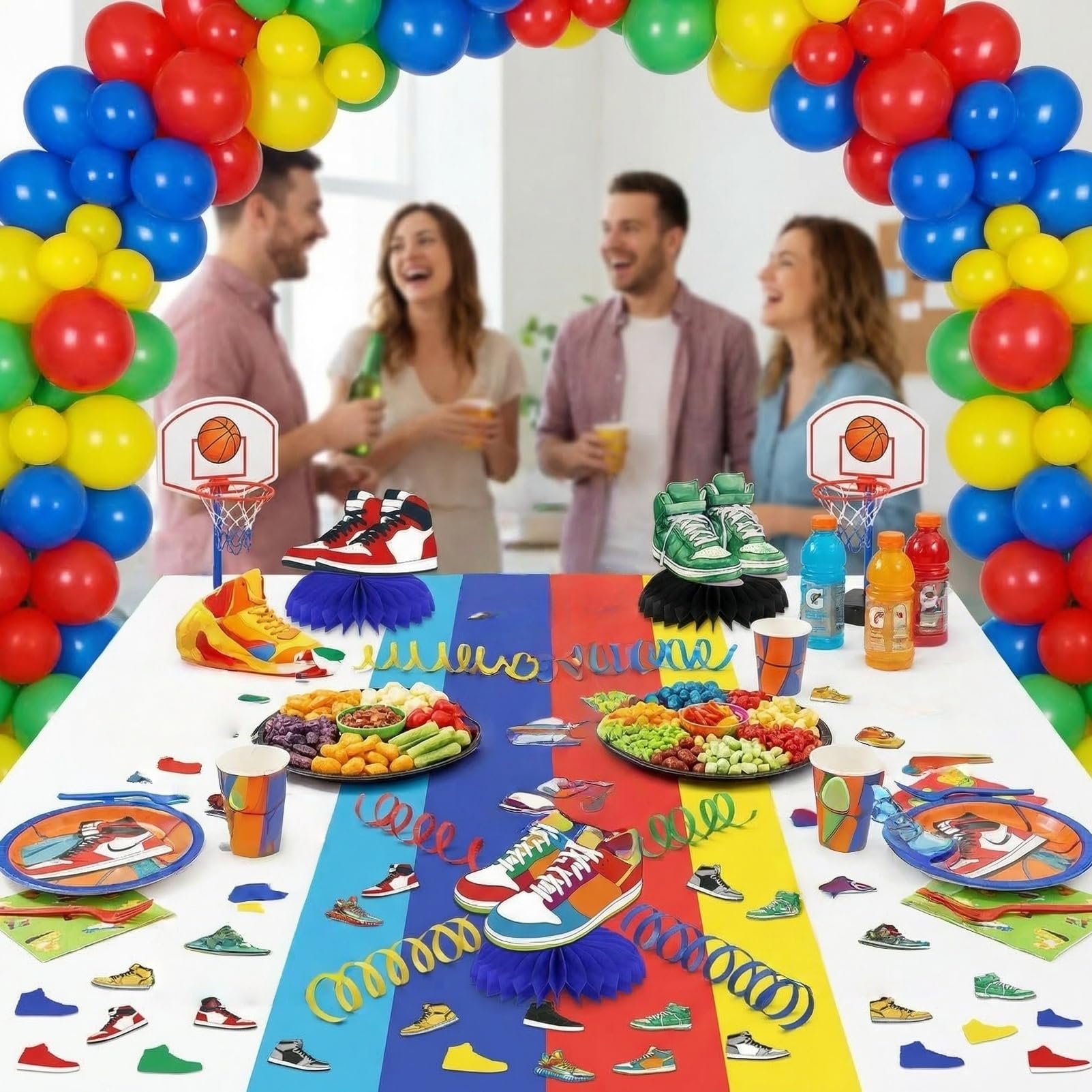 9Pcs Sneaker Honeycomb Ball and Table Centerpieces, Shoe Themed Party Decorations and Favors for Sports Baby Shower, Birthday, Hip Hop Event Supplies