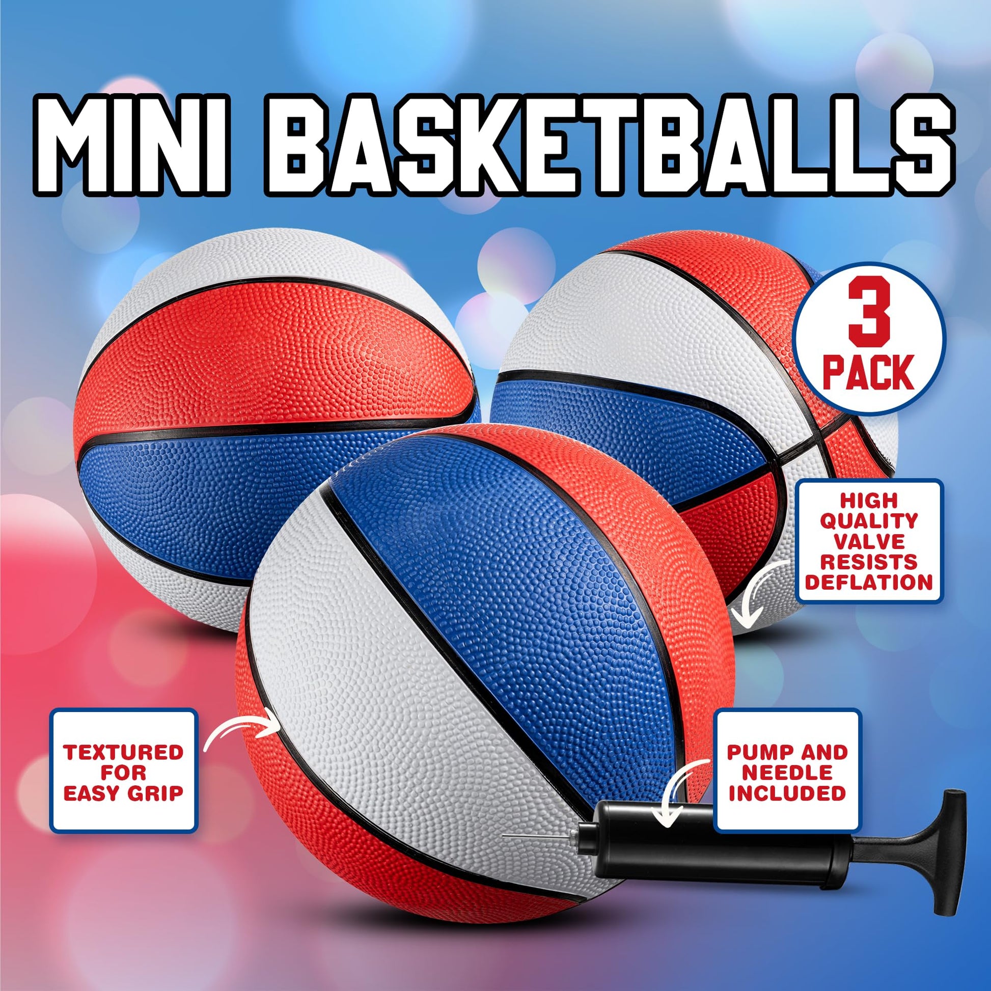 7-Inch Mini Basketballs Size 3 (3-Pack) with Pump for Mini Hoops & Pool
