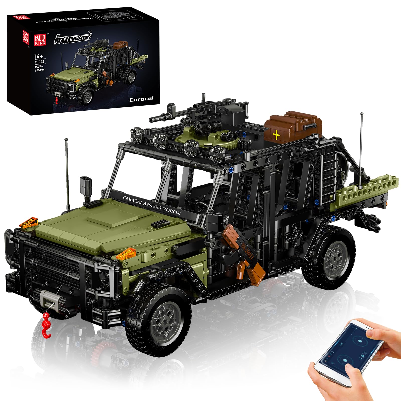 Mould King 20042 Military Off-Road Vehicle Building Set, App & Remote Control Off-Road Car Building Blocks Set, Collectible Military Truck Model Kit