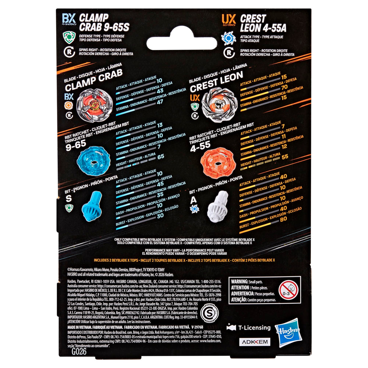 Beyblade X Clamp Crab 9-65S BX & Crest Leon 4-55A UX Dual Pack