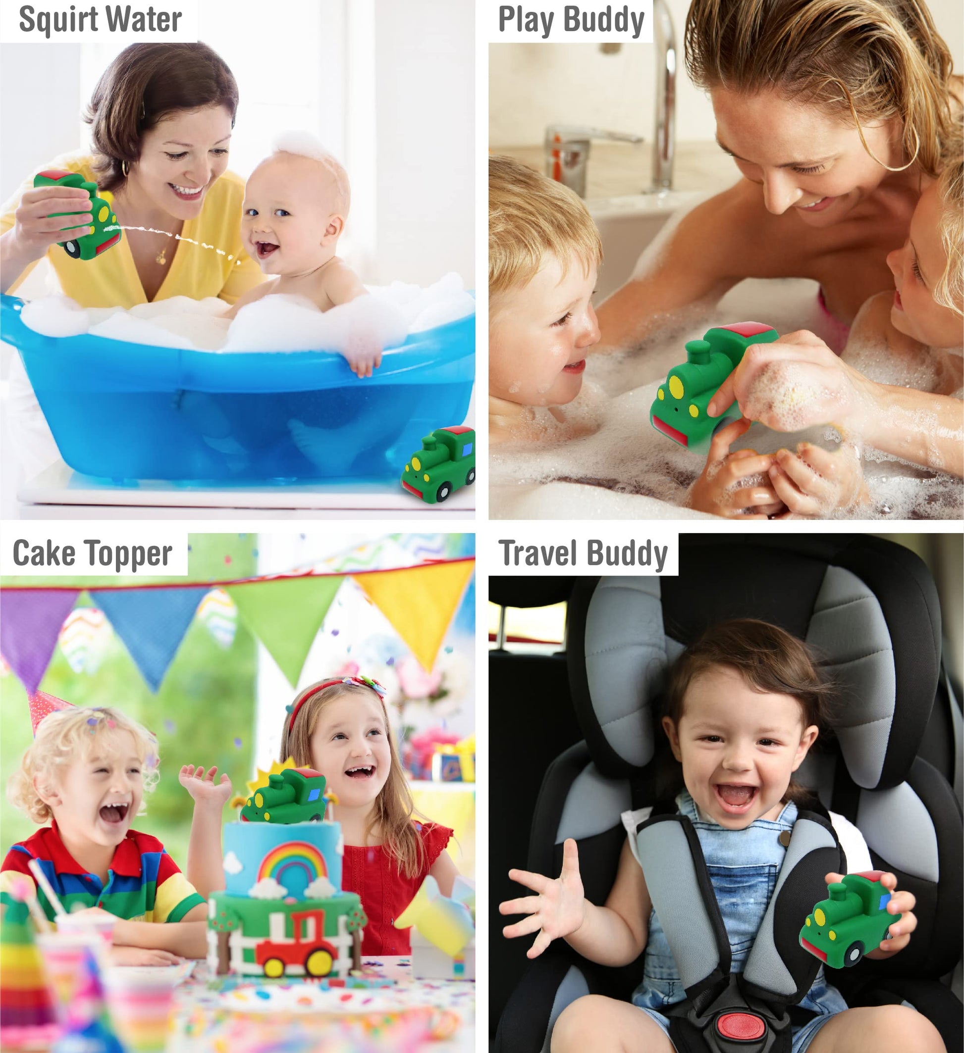 DolliBu Train Buddy Squirter Bath Toy - Floating Rubber Green Bath Time Toy Train for Toddlers, Fun Bath Toys for Bathtub, Pool, and Beach, Toddler