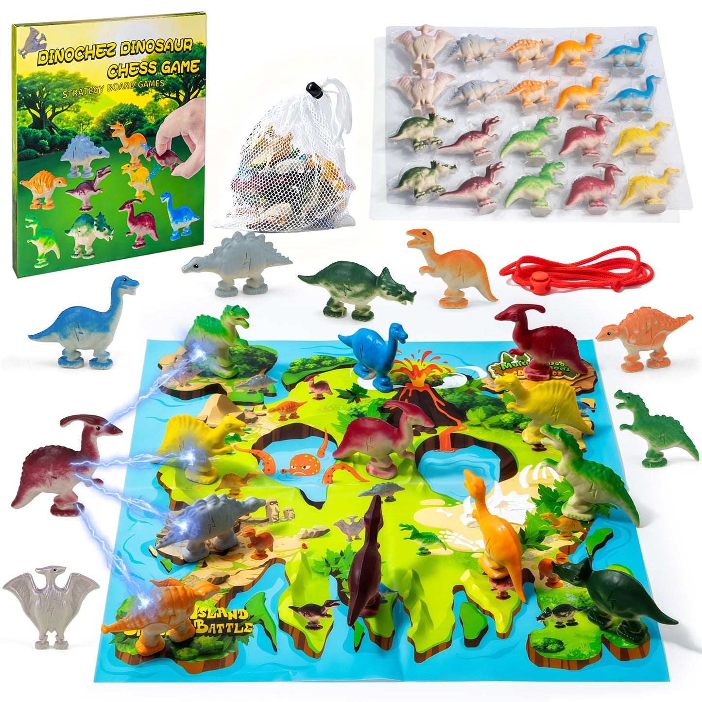 Dinochez Dinosaur Chess Game, 20Pcs Dinosaur Stones & Portable Storage Bag, Strategy Board Games for Family Games Night, Valentines, Easter, Stocking