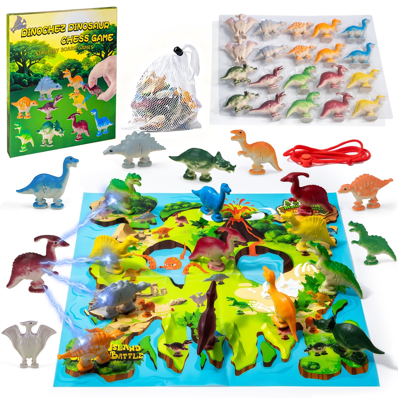 Dinochez Dinosaur Chess Game, 20Pcs Dinosaur Stones & Portable Storage Bag, Strategy Board Games for Family Games Night, Valentines, Easter, Stocking