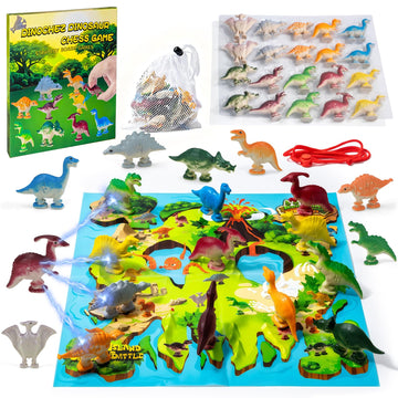 Dinochez Dinosaur Chess Game, 20Pcs Dinosaur Stones & Portable Storage Bag, Strategy Board Games for Family Games Night, Valentines, Easter, Stocking