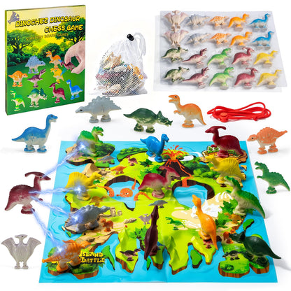 Dinochez Dinosaur Chess Game, 20Pcs Dinosaur Stones & Portable Storage Bag, Strategy Board Games for Family Games Night, Valentines, Easter, Stocking