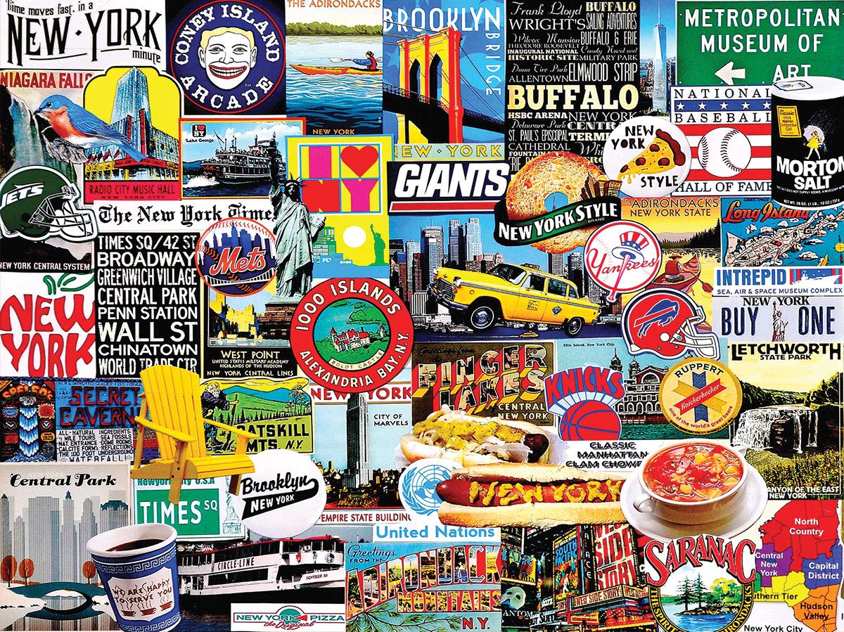 White Mountain 1000 Piece Jigsaw Puzzle NYC Big Apple Collage Puzzles with Large Pieces Gift for Adults and Family 24"x30" - New York New York