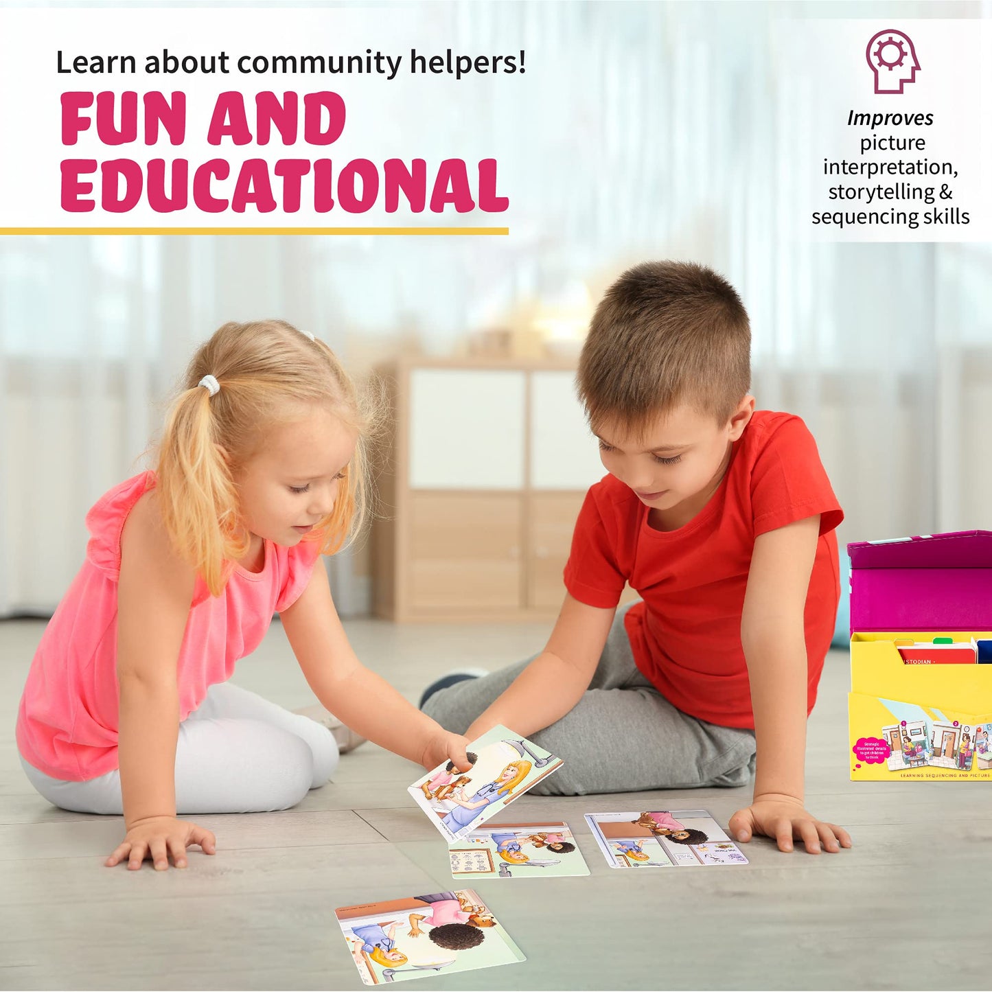SPARK INNOVATIONS Kids Story Cards Sequence Game Large Storytelling and Sequencing Cards. Community Helper Stories for Sentence Building Educational