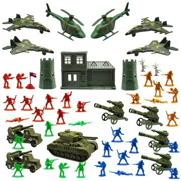 Zaleny 145 pcs Military Toy Soldier Playset Colorful Army Men Battlefield Action Figures with Tanks Helicopters and Accessories for Boys