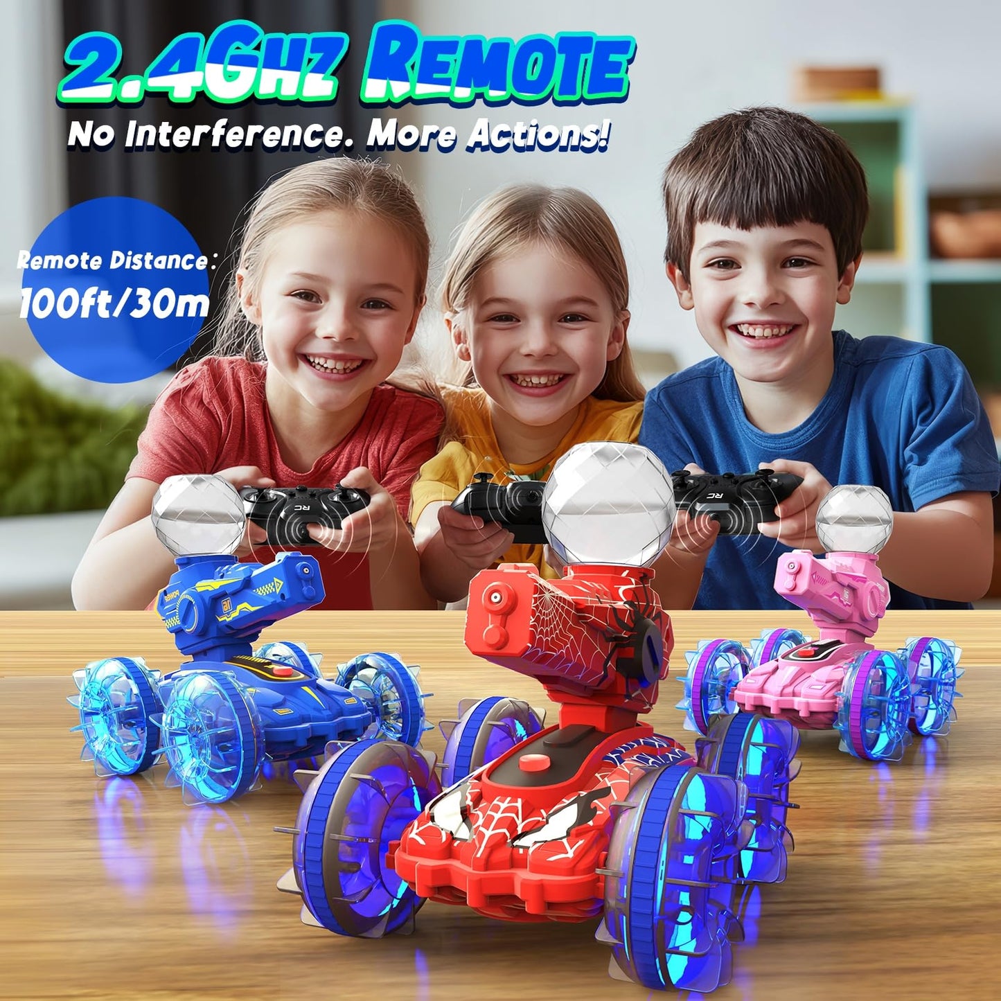 Spider Amphibious Remote Control Car for Boys Kids - 4WD Waterproof 2.4 GHz 360°Rotation RC Stunt Car - Water and Land Pool Toys Cars for 4 5 6 7 8 9