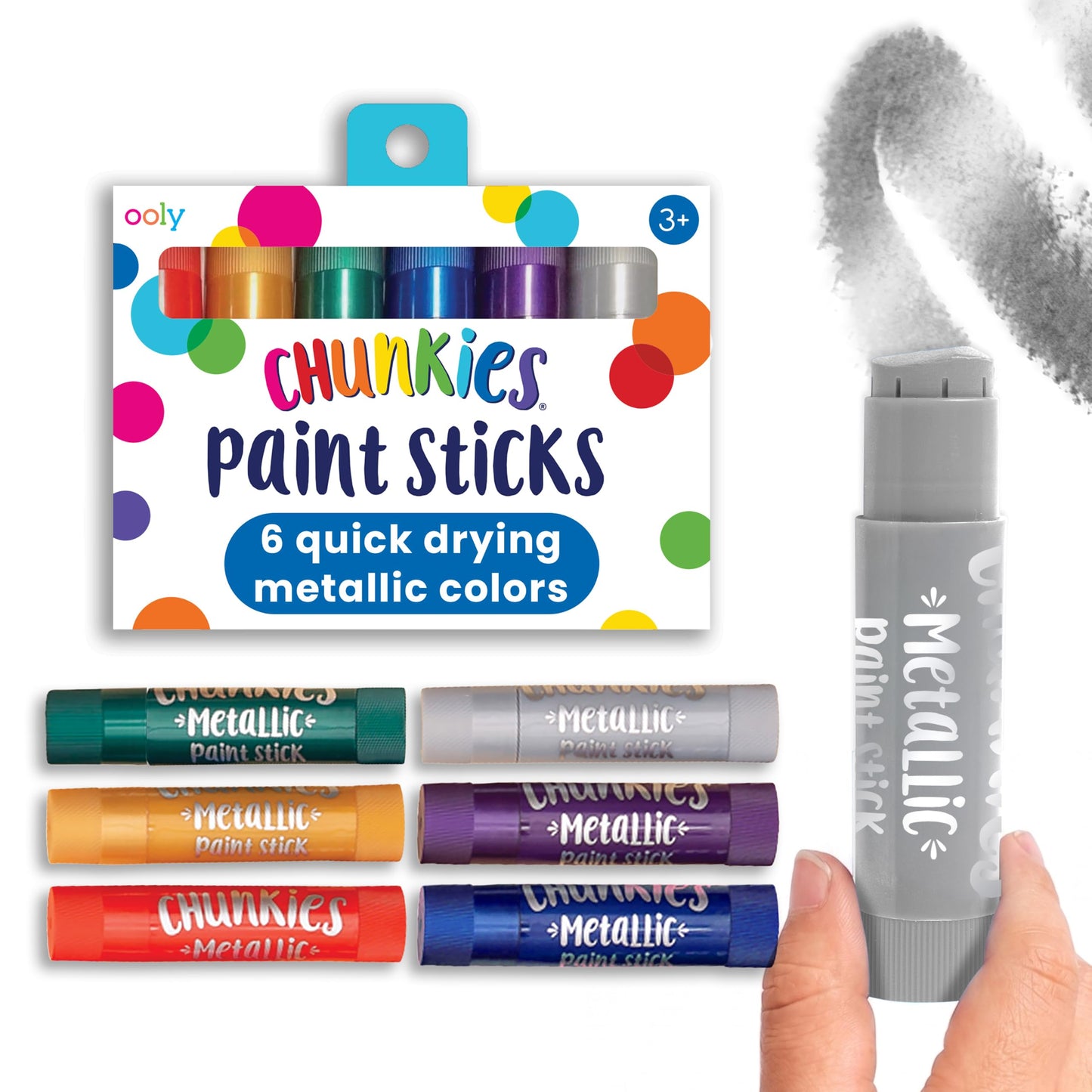 Ooly Chunkies 6 Metallic Paint Sticks For Kids, Tempera Paint Sticks Metallic Colors Set, No Mess Quick Drying Art Supplies for Toddlers and Kids