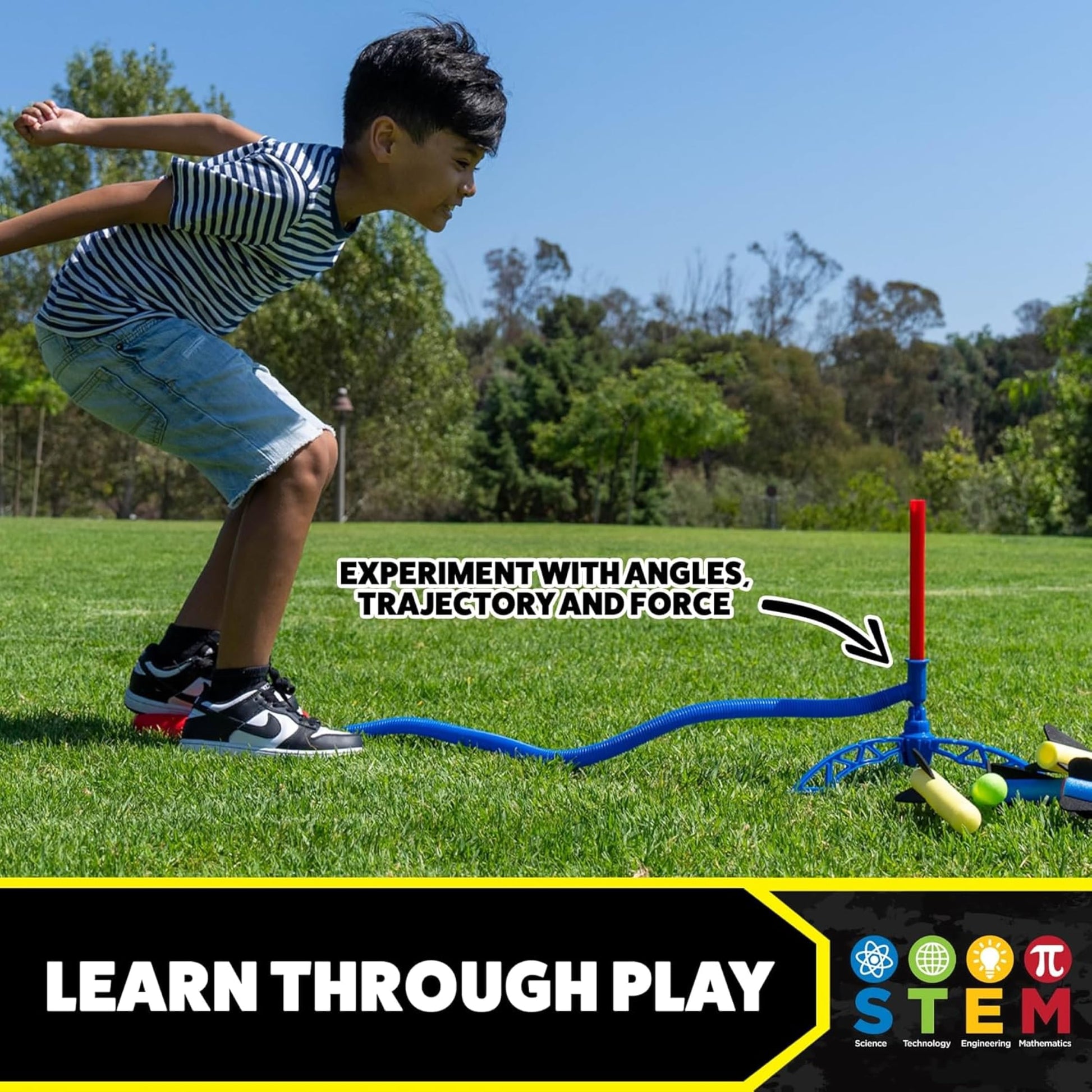 Stomp Rocket Jr Multi-Color Rocket Launcher for Kids, 8 Rockets - Fun Outdoor Kids Gifts for Boys & Girls - STEM Toy Foam Blaster Set Soars Up to 100